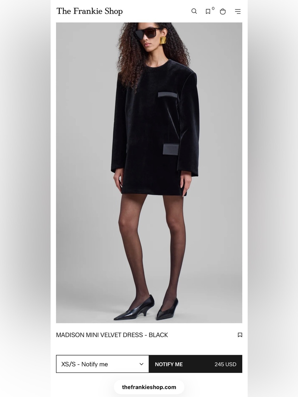 The Frankie Shop, Madison Velvet Mini Dress. Blogger Fave SOLD OUT! NWT